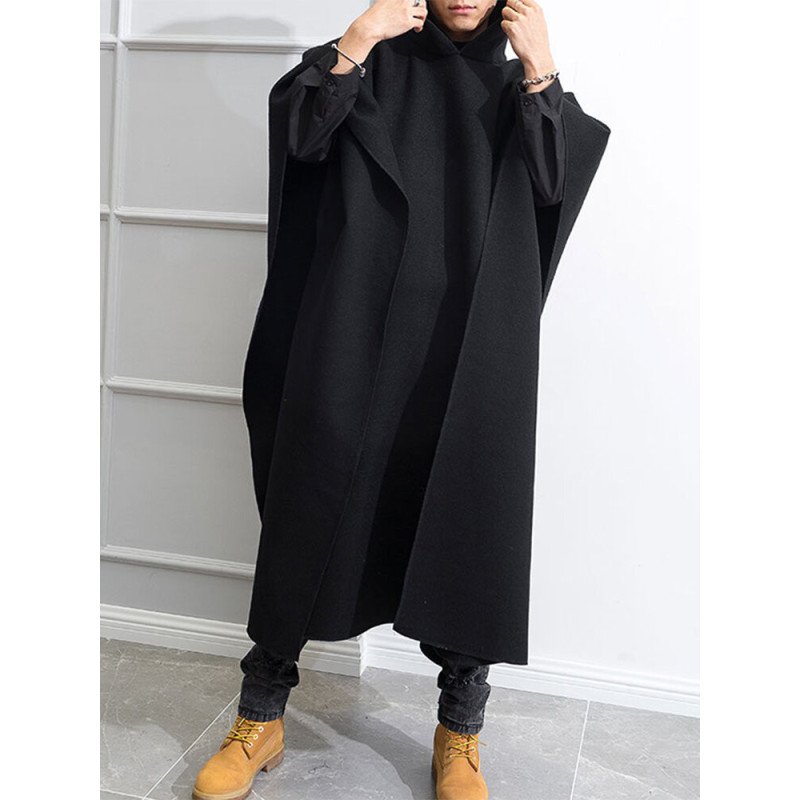 Mens Gothic Baggy Hooded Poncho Long Cloak Overcoat
