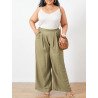 Solid Color Elastic Waist Wide Leg Plus Size Pants with Pockets