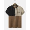 Mens Smile Embroidered Color Block Patchwork Short Sleeve T-Shirts