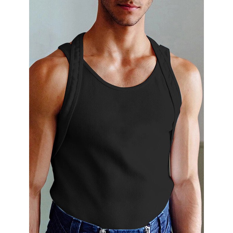 Mens Solid Color Casual Skinny Sleeveless Tank