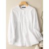 Solid Stand Collar Button Front Long Sleeve Blouse