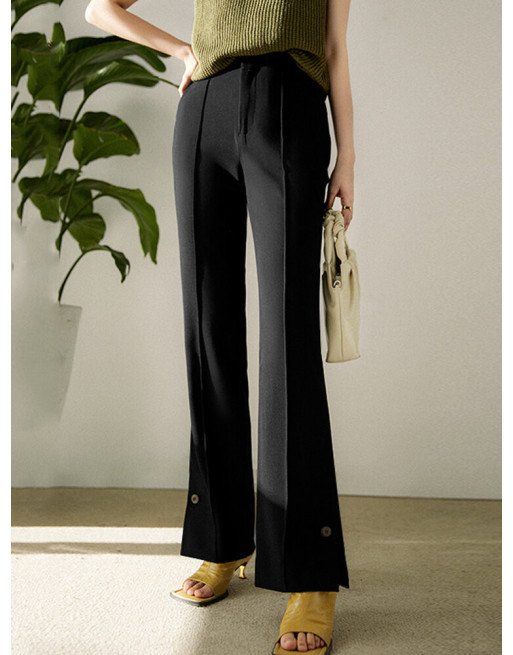 Solid Slit Hem Pocket Bootcut Leg Pants