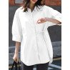 Solid Button Front Tie Lapel 3/4 Sleeve Loose Blouse