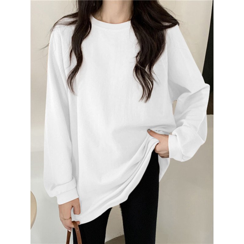 Solid Long Sleeve Loose Crew Neck Causal Sweatshirt