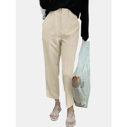 Solid Pocket Casual Pants For Women