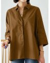 Solid Lapel Loose Casual 3/4 Sleeve Women Shirt
