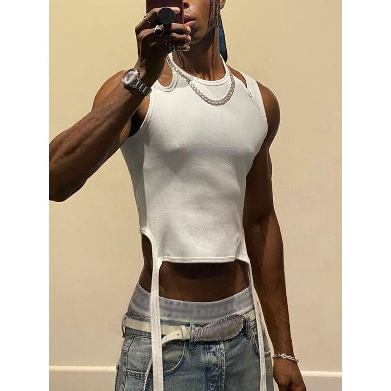 Mens Sexy Cutout Shoulder Crop Tops Vest