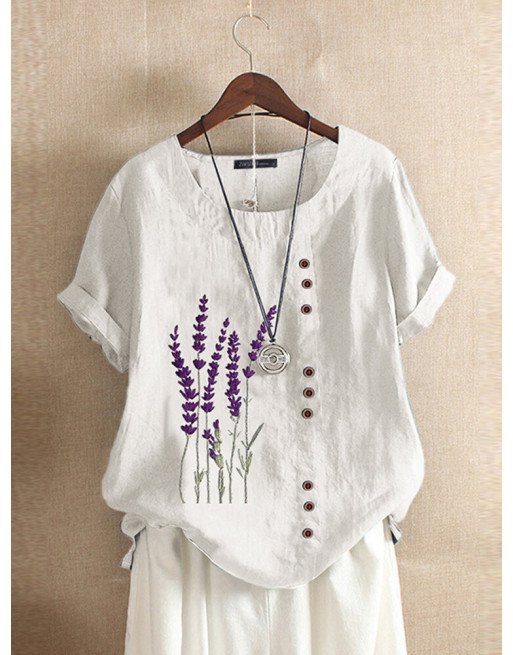 Women's Floral Embroidery Short Sleeve Tops