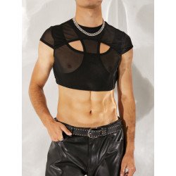 Mens Irregular Hollow Short Sleeve Crop Top