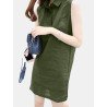 Solid Sleeveless Button Front Lapel Dress For Women