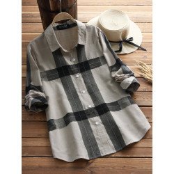 Vintage Plaid Long Sleeve Turn-down Collar Shirts