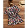 Women Floral Plant Print Ruffle Trim Short Sleeve Blouse