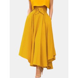 Solid Color Lace Up Side Zipper Asymmetrical Pleated Skirt