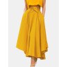 Solid Color Lace Up Side Zipper Asymmetrical Pleated Skirt