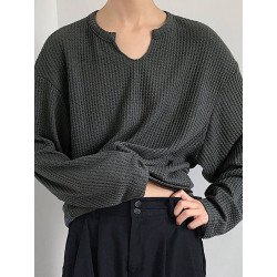 Men Casual V-neck Pullover Long-sleeved T-Shirt