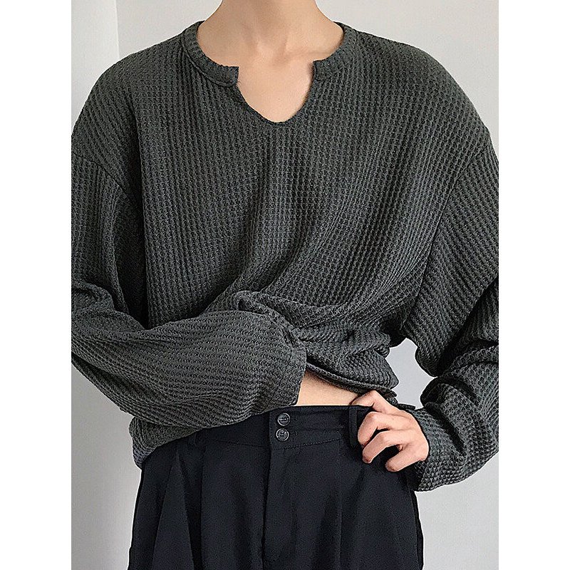 Men Casual V-neck Pullover Long-sleeved T-Shirt