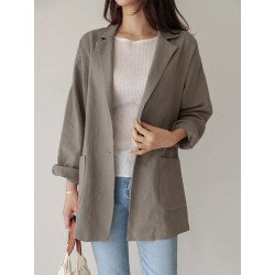 Casual Solid Color Lapel Long Sleeve Plus Size Jackets with Button