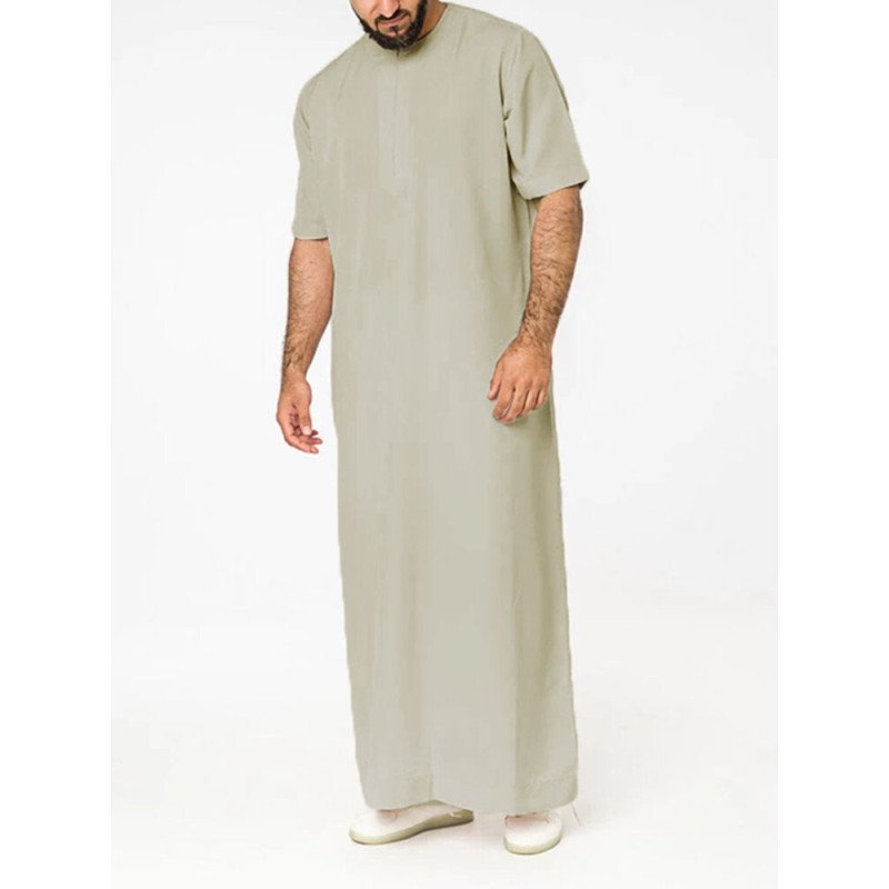 Mens Casual Long Tops Pure Color Short Sleeve Loungewear Robe