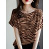 Allover Zebra Print Crew Neck Short Sleeve Casual Blouse