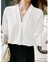 Solid Long Sleeve V-neck Blouse For Women
