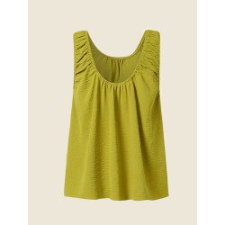 Women Solid Crew Neck Pleated Casual Sleeveless Tank Top