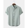 Mens Solid Color Grandad Collar Button Up Casual Short Sleeve Shirts