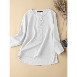 Solid Embroidered Long Sleeve Crew Neck Blouse