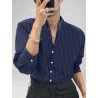 Men Cotton Linen Striped Stand Collar Shirt