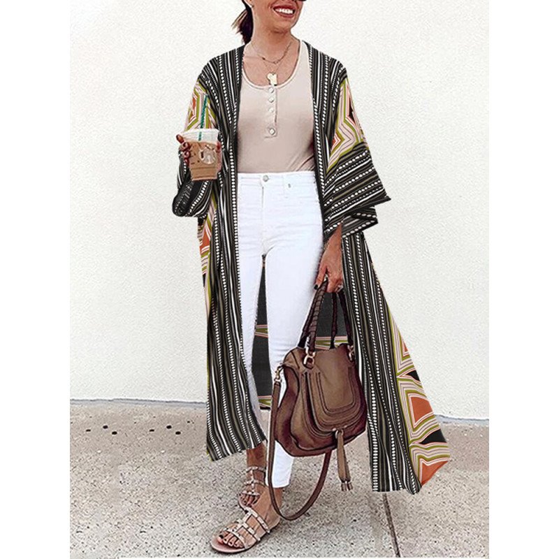 Bohemian Print Long Sleeve Kimono For Women