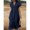 Solid Lapel Short Sleeve Button Front Casual Dress