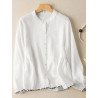 Stitching Hem Long Sleeve Stand Collar Button Blouse