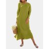 Solid Crew Neck Casual Dress For Women