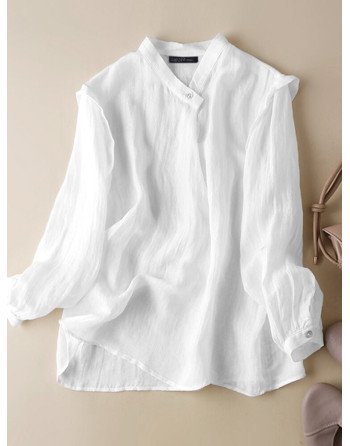 Solid Casual Long Sleeve Stand Collar Blouse