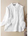 Solid Casual Long Sleeve Stand Collar Blouse