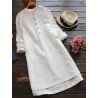 Solid Stand Collar Long Sleeve Pocket Button Vintage Dress