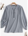 Women Zip Front V-neck Long Sleeve Casual Loose Blouse