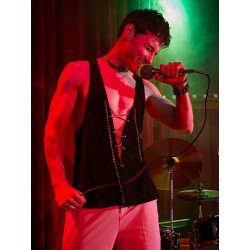 Mens Chain Lace Up V-Neck Tank Top