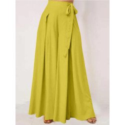 Solid Color Wide-legged Bowknot Belt Pleated Loose Pants