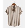 Mens Cotton Stand Collar Plain Basics Short Sleeve Shirts