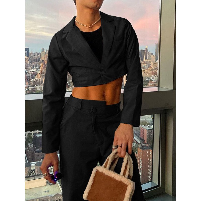 Mens Cropped Blazer Pants 2 Pieces Outfits