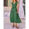 Dot Print Ruffle Sleeve V-neck Shirred Dress For Women