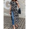 Figure Pattern Split Twist Round Neck Short Sleeve Casual T-Shirt