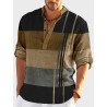 Mens Striped Color Block Casual 3/4 Sleeve Henley Shirts