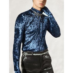 Mens Turtleneck Velvet Gloves Long Sleeve T-shirt