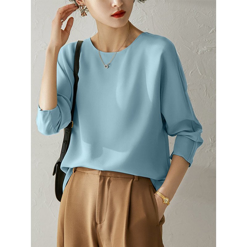 Solid Raglan Sleeve Crew Neck T-shirt For Women