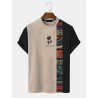 Mens Japanese Rose Ethnic Pattern Patchwork Short Sleeve T-Shirts