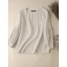 Solid Ruffle Trim Long Sleeve Crew Neck Blouse