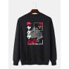 Mens Japanese Rose Skull Print Crew Neck Pullover Sweatshirts