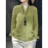 Solid Stand Collar Casual Long Sleeve Pocket Button Blouse