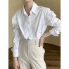 Soldi Puff Sleeve Pleats Lapel Casual Shirt